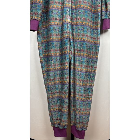 Natural Life Fleece Onesie Pajamas Sz Medium Green Fair Isle Cozy Soft Relaxed - Picture 3 of 8
